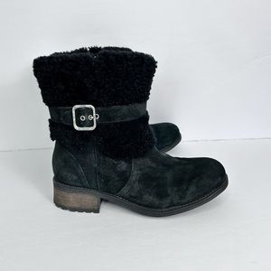 Ugg Women Size 6 Blayre II Black Shearling Suede Leather Boots NWOB